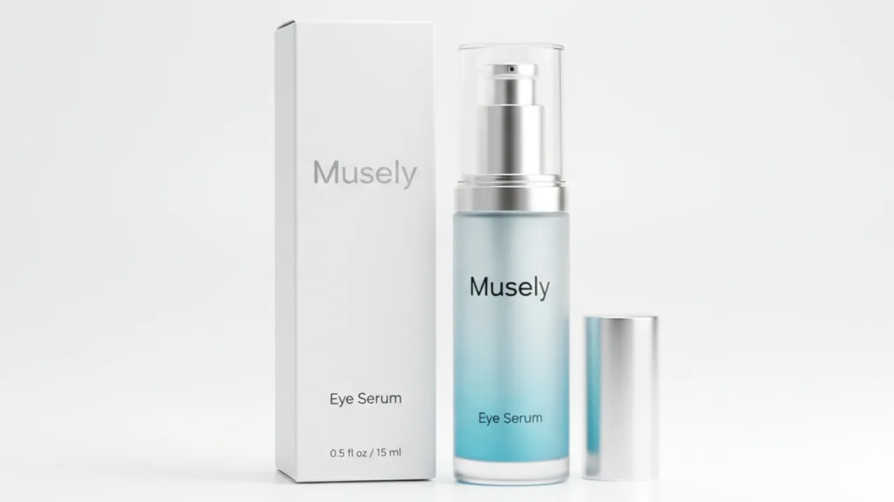 Musely Eye Serum bottle with packaging on white background